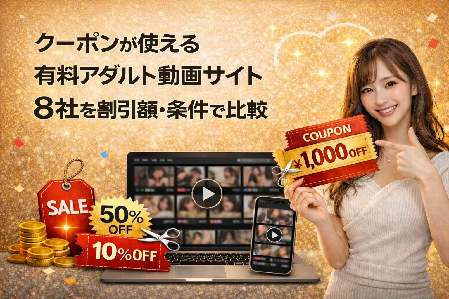 クーポンが使える有料アダルト動画サイト8社を割引額・条件で比較