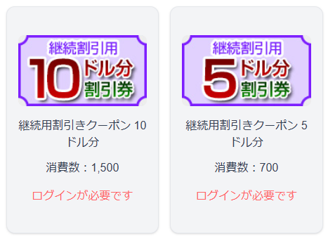 継続割引用のクーポン